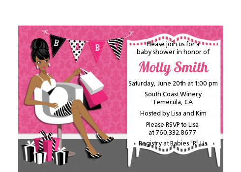  Posh Mom To Be - Baby Shower Petite Invitations Black Hair A