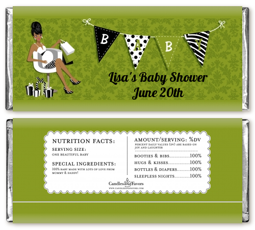  Posh Mom To Be Neutral - Personalized Baby Shower Candy Bar Wrappers Black Hair A