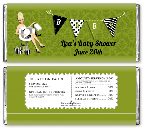  Posh Mom To Be Neutral - Personalized Baby Shower Candy Bar Wrappers Black Hair A