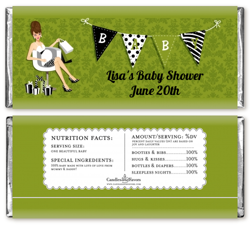  Posh Mom To Be Neutral - Personalized Baby Shower Candy Bar Wrappers Black Hair A