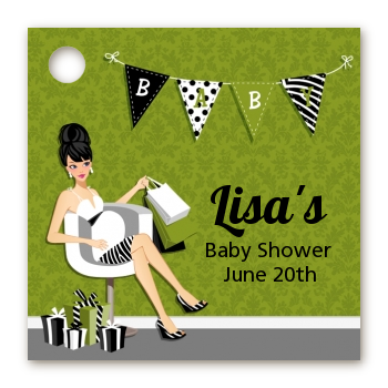  Posh Mom To Be Neutral - Personalized Baby Shower Card Stock Favor Tags Black Hair A