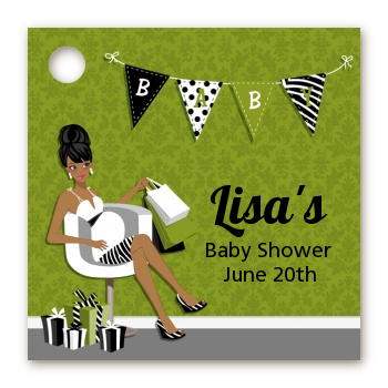  Posh Mom To Be Neutral - Personalized Baby Shower Card Stock Favor Tags Black Hair A