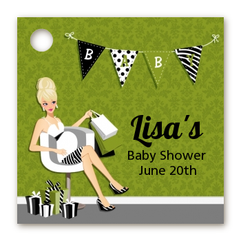  Posh Mom To Be Neutral - Personalized Baby Shower Card Stock Favor Tags Black Hair A