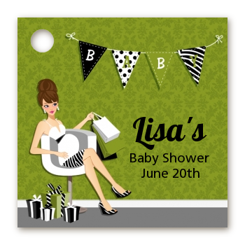  Posh Mom To Be Neutral - Personalized Baby Shower Card Stock Favor Tags Black Hair A