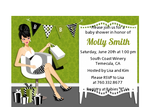  Posh Mom To Be Neutral - Baby Shower Petite Invitations Black Hair A