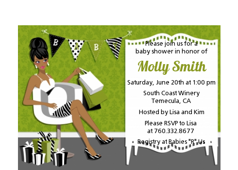  Posh Mom To Be Neutral - Baby Shower Petite Invitations Black Hair A