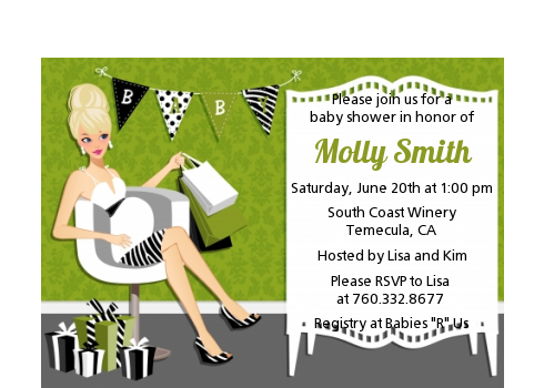  Posh Mom To Be Neutral - Baby Shower Petite Invitations Black Hair A