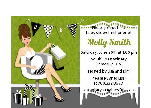  Posh Mom To Be Neutral - Baby Shower Petite Invitations Black Hair A