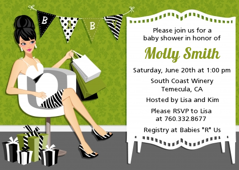  Posh Mom To Be Neutral - Baby Shower Invitations Black Hair A
