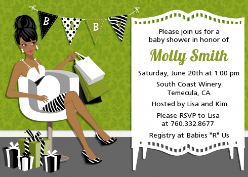  Posh Mom To Be Neutral - Baby Shower Invitations Black Hair A