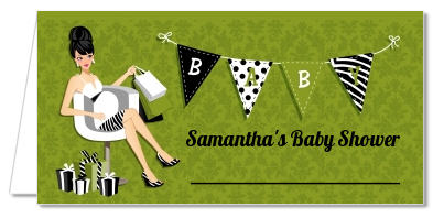  Posh Mom To Be Neutral - Personalized Baby Shower Place Cards Black Hair A