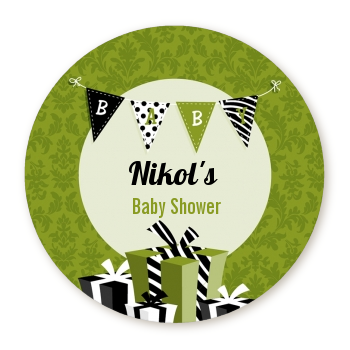  Posh Mom To Be Neutral - Round Personalized Baby Shower Sticker Labels 