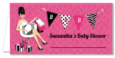  Posh Mom To Be - Personalized Baby Shower Place Cards Black Hair A