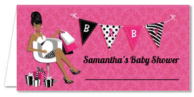  Posh Mom To Be - Personalized Baby Shower Place Cards Black Hair A