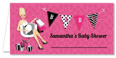  Posh Mom To Be - Personalized Baby Shower Place Cards Black Hair A