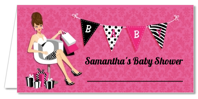  Posh Mom To Be - Personalized Baby Shower Place Cards Black Hair A