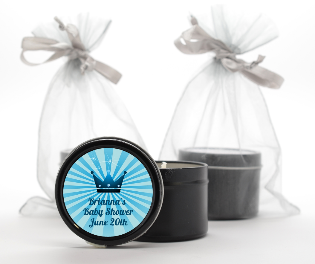  Prince Royal Crown - Baby Shower Black Candle Tin Favors Option 1