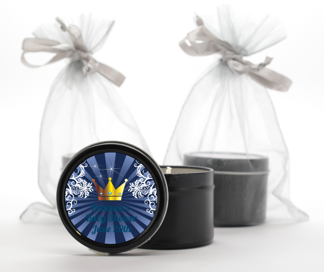  Prince Royal Crown - Baby Shower Black Candle Tin Favors Option 1