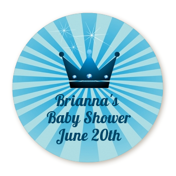  Prince Royal Crown - Round Personalized Baby Shower Sticker Labels Option 1