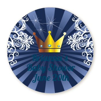  Prince Royal Crown - Round Personalized Baby Shower Sticker Labels Option 1