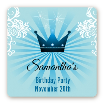 Prince Royal Crown - Square Personalized Birthday Party Sticker Labels