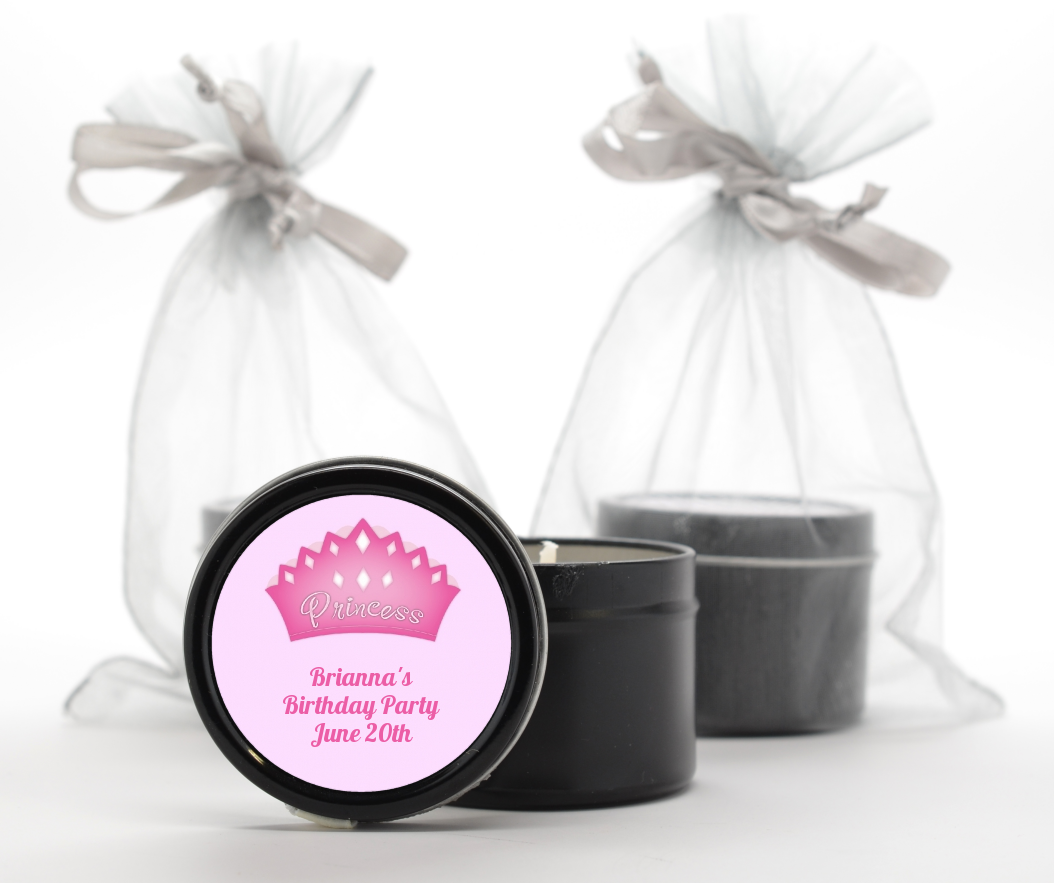  Princess Crown - Baby Shower Black Candle Tin Favors Pink