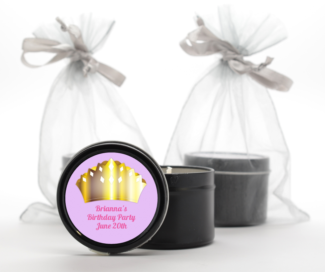  Princess Crown - Birthday Party Black Candle Tin Favors Pink