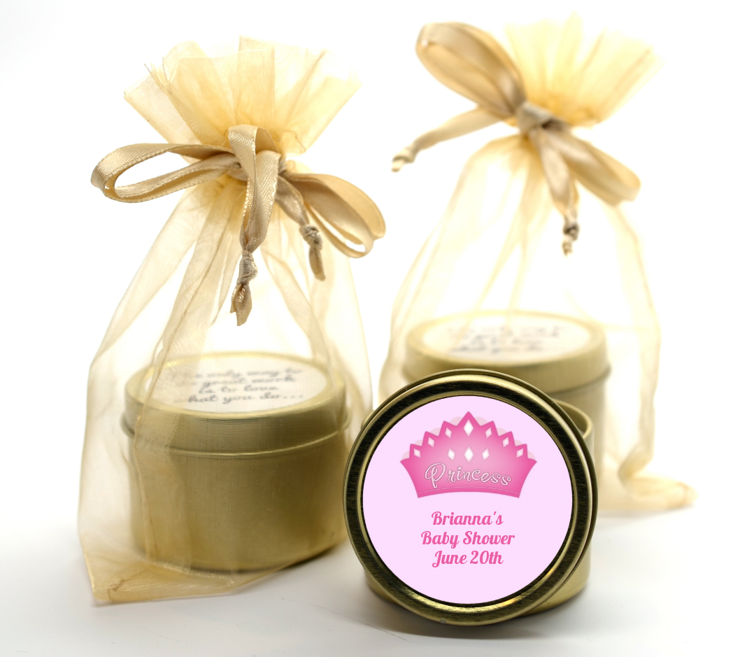  Princess Crown - Baby Shower Gold Tin Candle Favors 