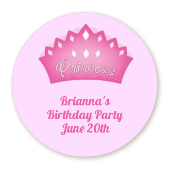  Princess Crown - Round Personalized Birthday Party Sticker Labels Pink