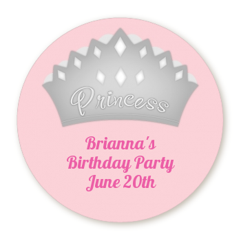  Princess Crown - Round Personalized Birthday Party Sticker Labels Pink