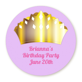  Princess Crown - Round Personalized Birthday Party Sticker Labels Pink