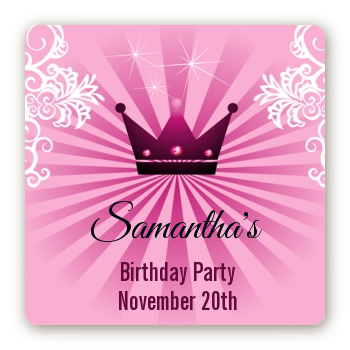 Princess Royal Crown - Square Personalized Birthday Party Sticker Labels