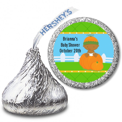 Pumpkin Baby African American - Hershey Kiss Baby Shower Sticker Labels