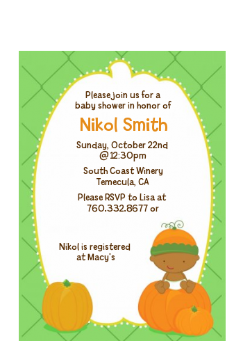 Pumpkin Baby African American - Baby Shower Petite Invitations