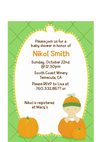 Pumpkin Baby Caucasian - Baby Shower Petite Invitations