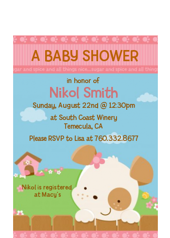 Puppy Dog Tails Girl - Baby Shower Petite Invitations