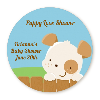  Puppy Dog Tails Neutral - Round Personalized Baby Shower Sticker Labels 
