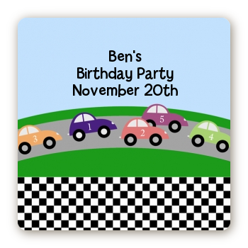 Race Car - Square Personalized Birthday Party Sticker Labels