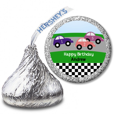 Race Car - Hershey Kiss Birthday Party Sticker Labels