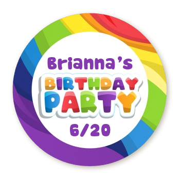  Rainbow - Round Personalized Birthday Party Sticker Labels Option 1