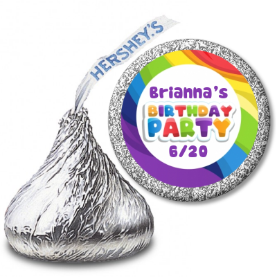 Rainbow - Hershey Kiss Birthday Party Sticker Labels