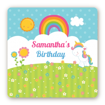 Rainbow Unicorn - Square Personalized Birthday Party Sticker Labels