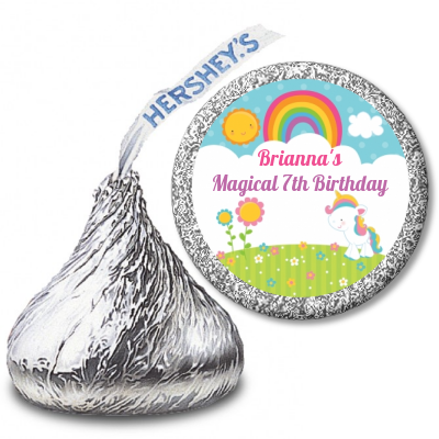 Rainbow Unicorn - Hershey Kiss Birthday Party Sticker Labels