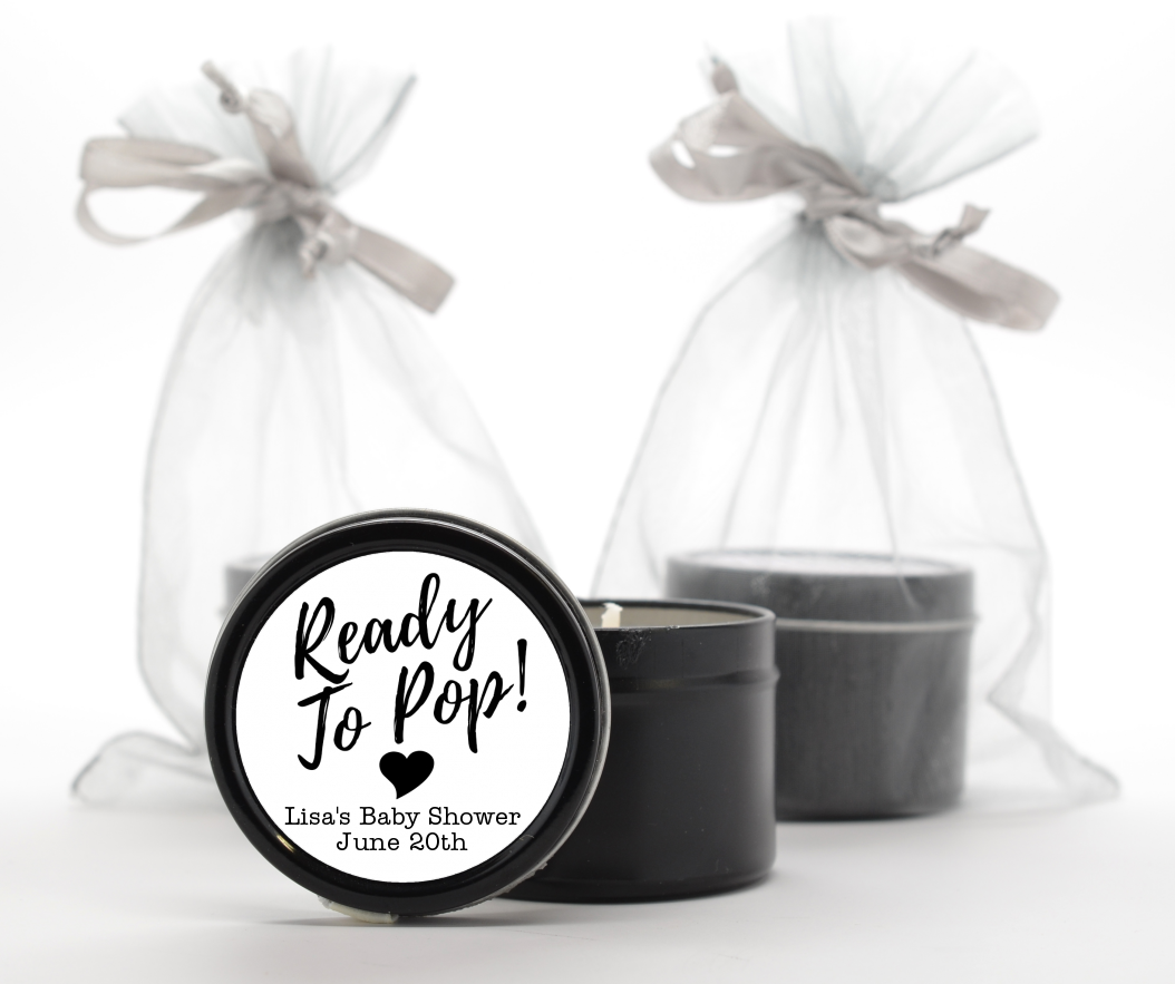  Ready To Pop Black and White - Baby Shower Black Candle Tin Favors Option 1