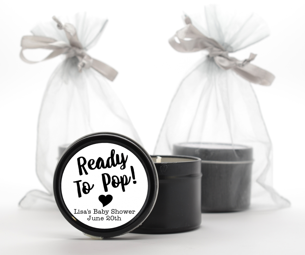  Ready To Pop Black and White - Baby Shower Black Candle Tin Favors Option 1