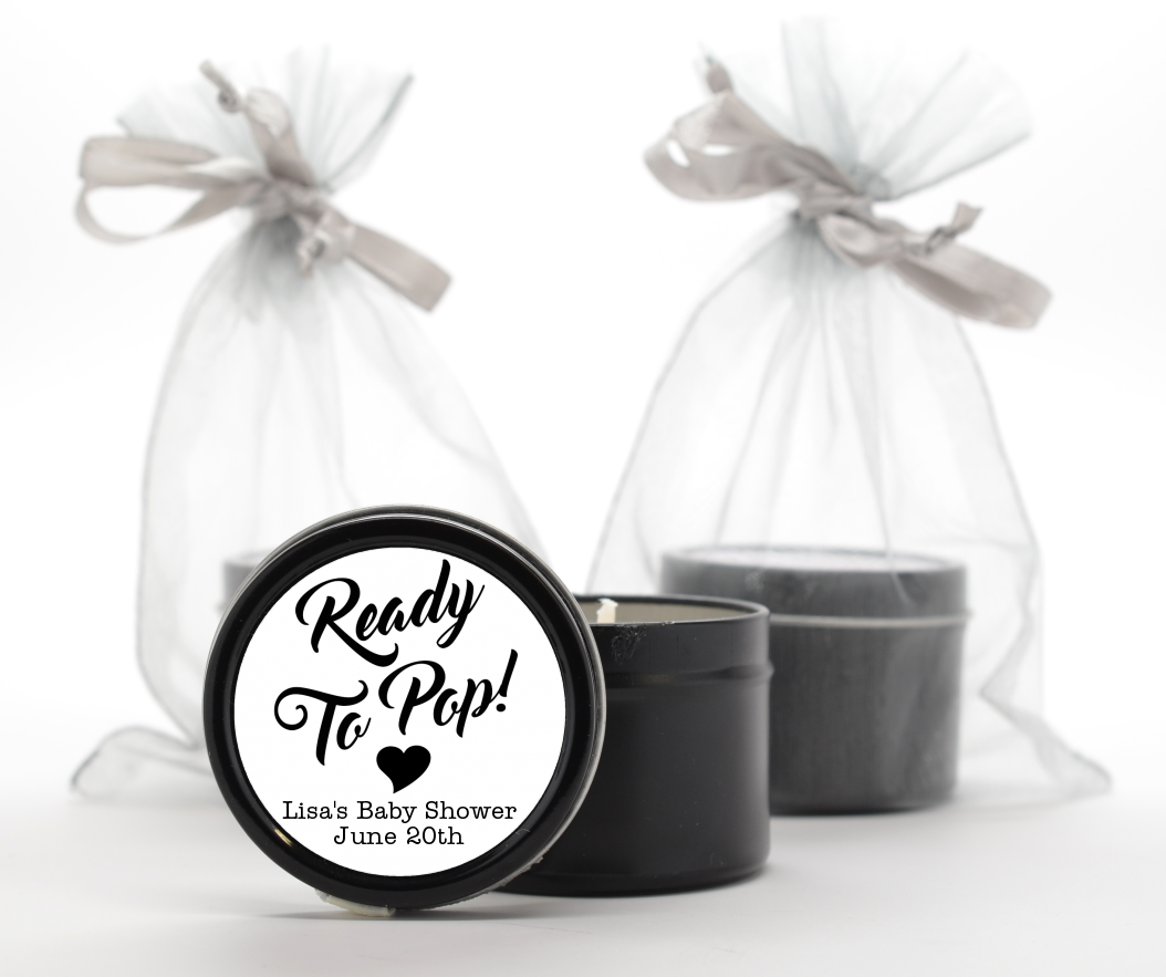  Ready To Pop Black and White - Baby Shower Black Candle Tin Favors Option 1