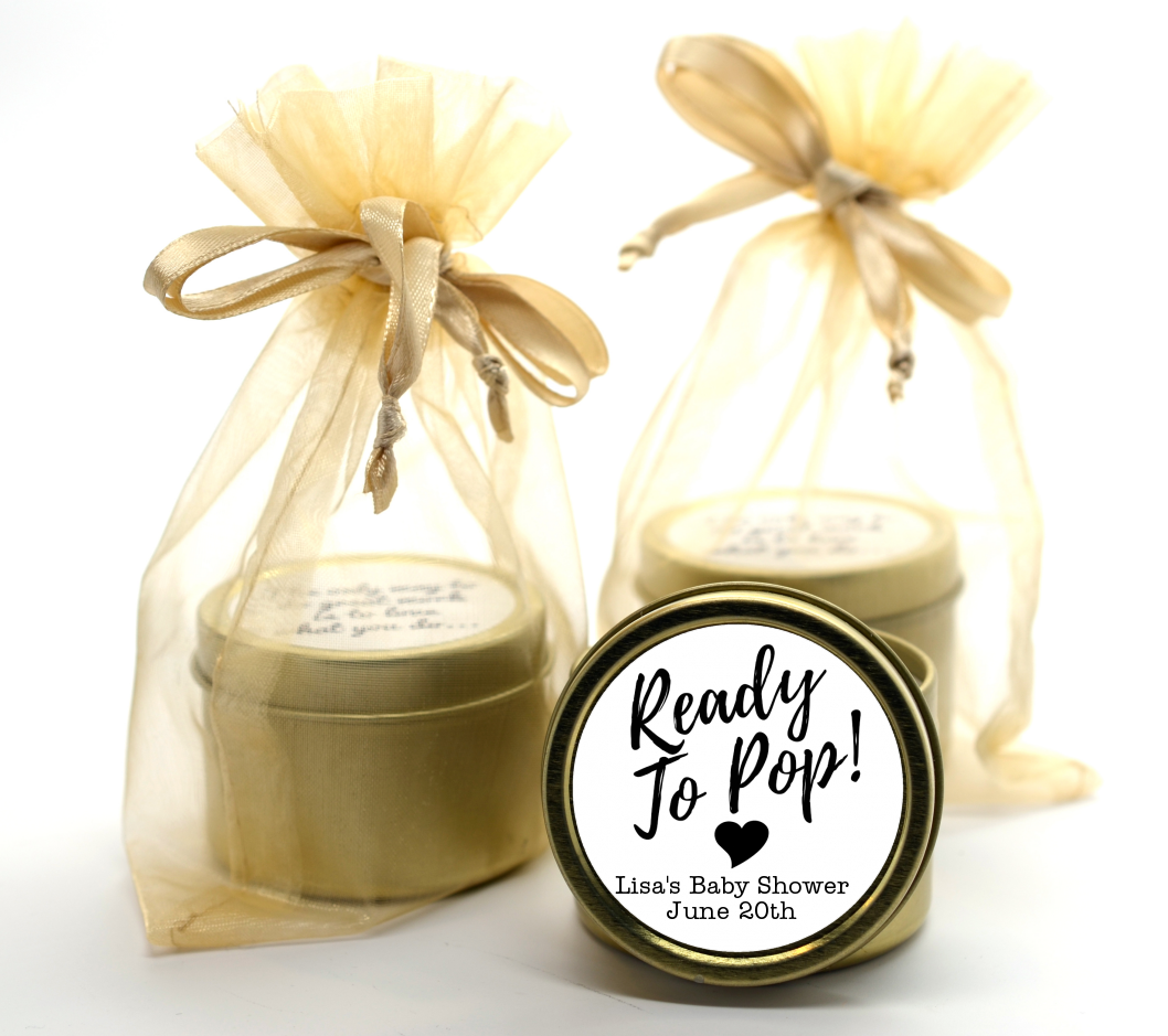  Ready To Pop Black and White - Baby Shower Gold Tin Candle Favors Option 1