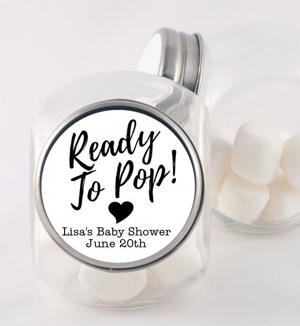  Ready To Pop Black and White - Personalized Baby Shower Candy Jar Option 1