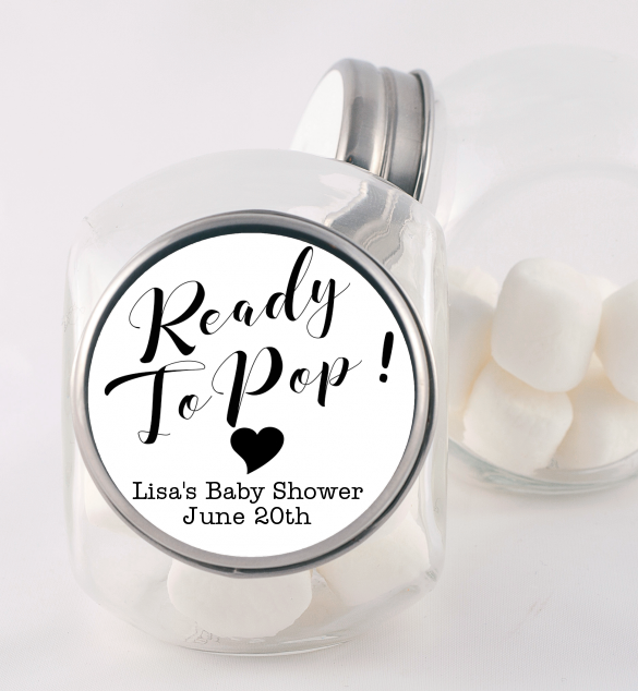  Ready To Pop Black and White - Personalized Baby Shower Candy Jar Option 1