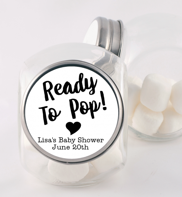  Ready To Pop Black and White - Personalized Baby Shower Candy Jar Option 1